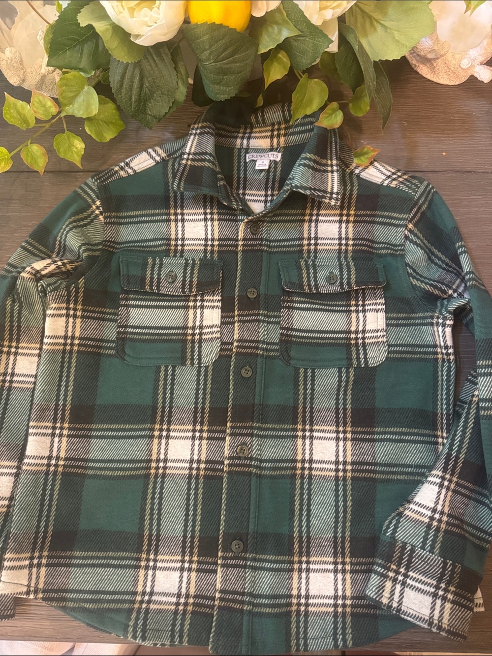 Crewcuts Green Plaid Button-Front Kids Shirt Jacket